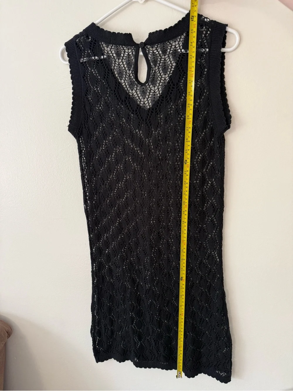Vintage Y2K Old Navy Black Crocheted Dress Cover Up Sz Lg Whimsigoth Emo Witchy - Picture 10 of 10
